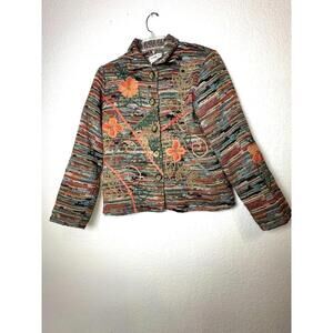 Women’s Sz S Jacket Multicolor Embroidered Floral Button Front Cottagecore Fall